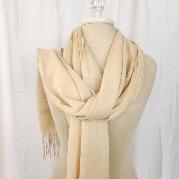 Cashmere Soft Shawl Fringe Buttery Yellow Rectangle Scarf Light Evening Wrap New - Picture 2 of 10
